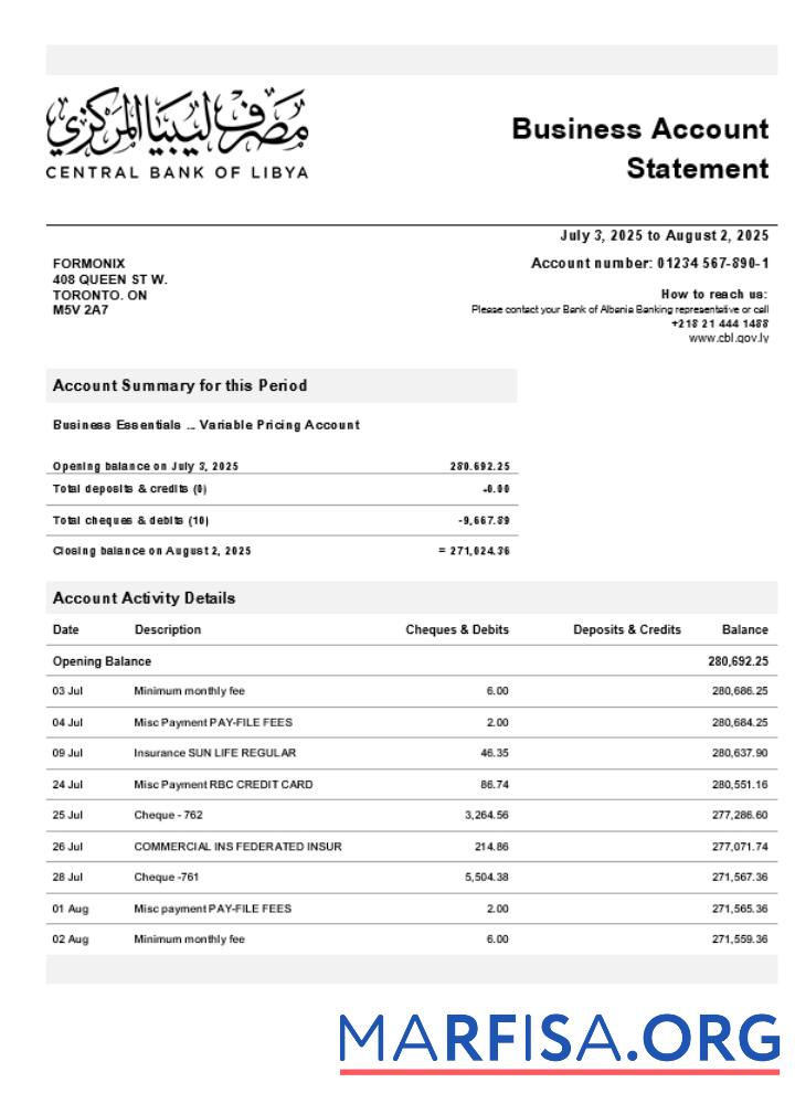 Downloadable Central Bank of Libya business firm statement Word and PDF format (1) example
